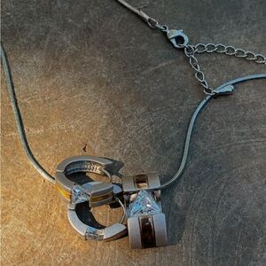 VINTAGE | Silver & Gold Tone Triangle Diamond Necklace & Earrings Set